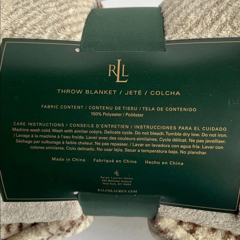 Ralph Lauren Throw Fleece Blanket Cream and Brown Plaid NWT
